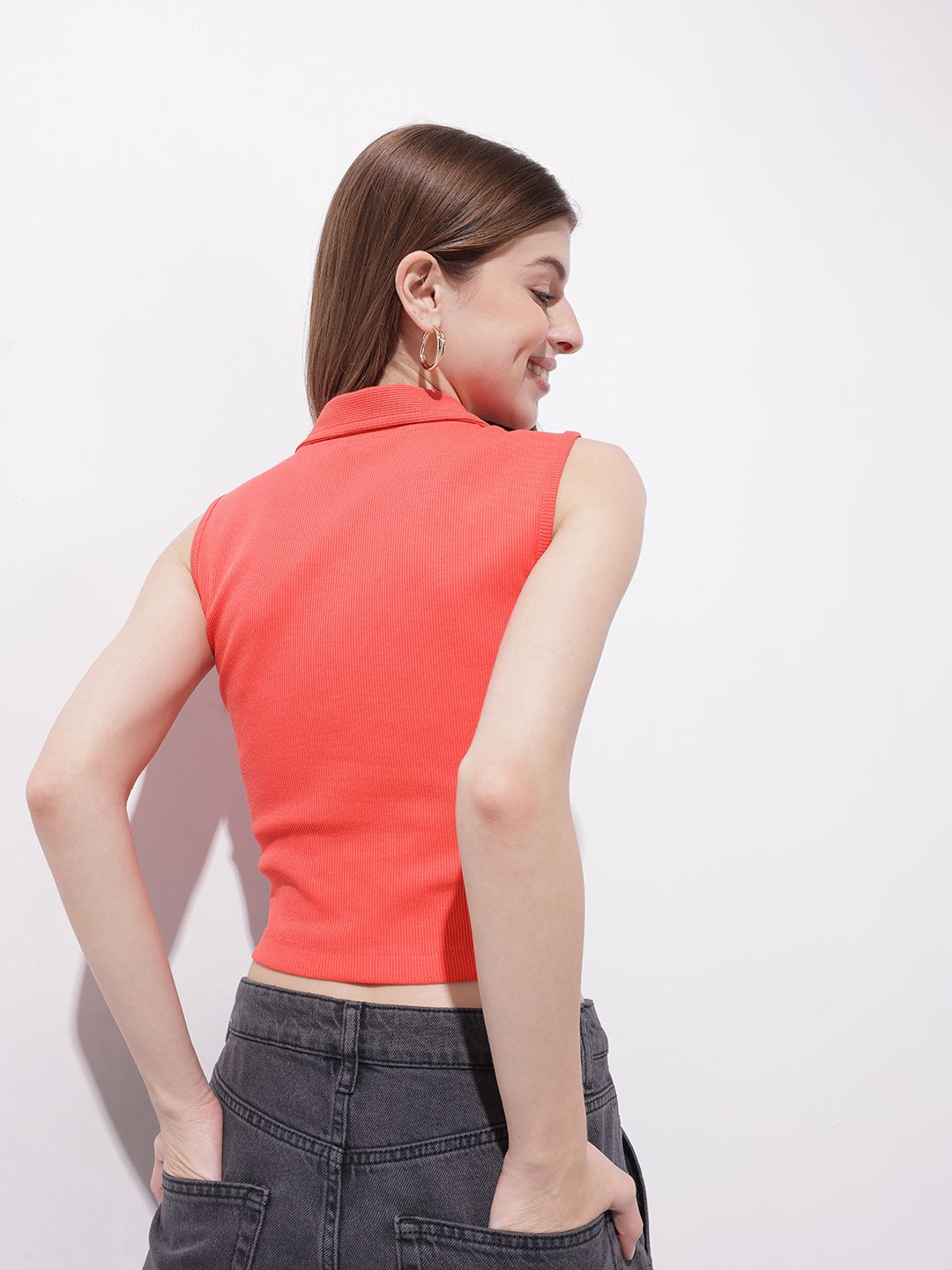 DressBerry Radiant Red Ruch-it-Up' Rib-it-Down Crop Top