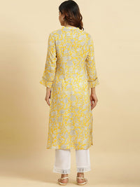 W Floral Printed Band Collar Sequinned Detailed Straight Kurta