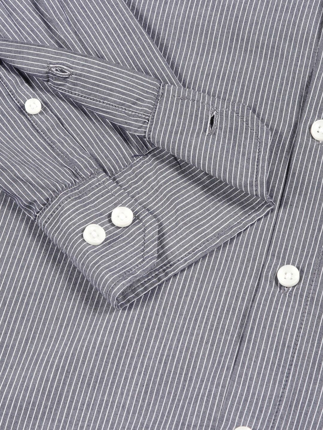 Thomas Scott Premium Fit Striped Spread Collar Roll-Up Sleeves Cotton Casual Shirt