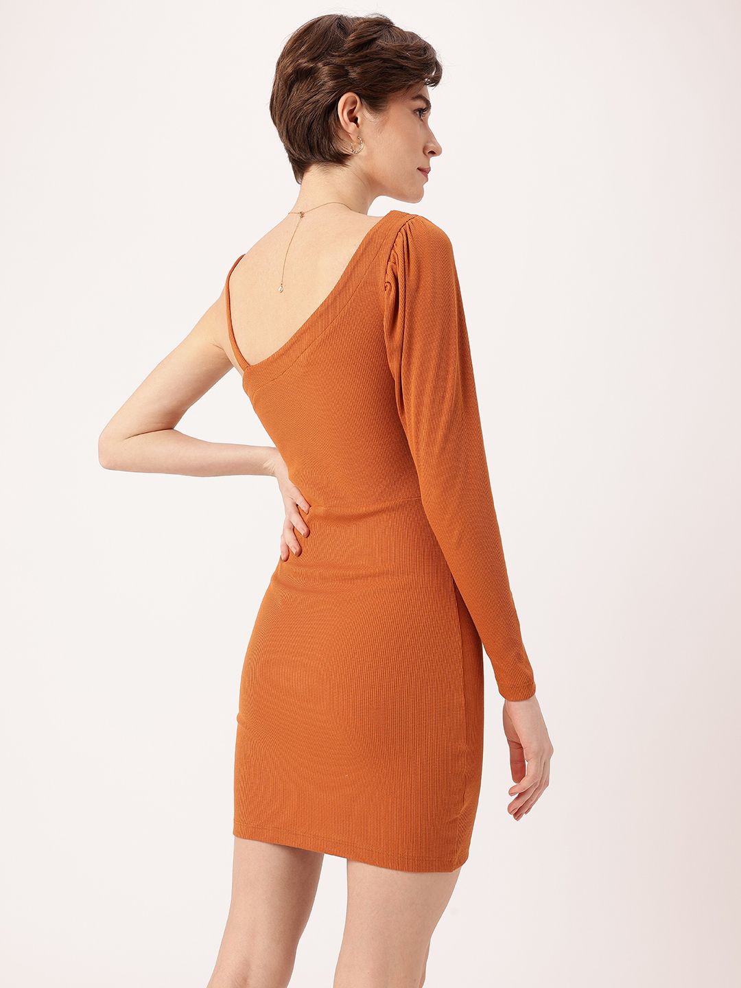 DressBerry Suede Sunrise Sassy Bare-the-Shoulder Ribbed Mini Bodycon Dress