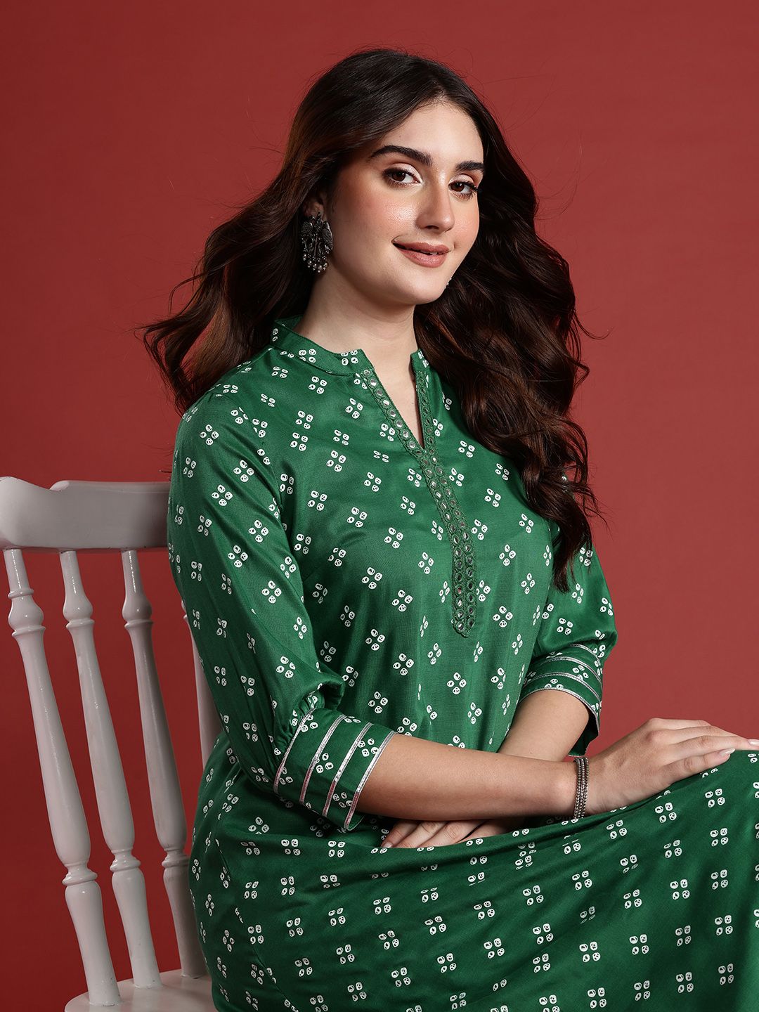 Anouk Bandhani Print Mirror Work Kurta