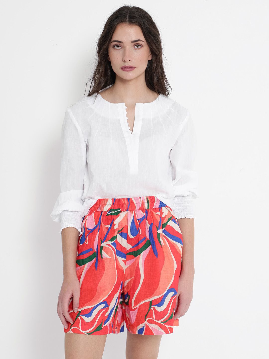 RAREISM Women Abstract Printed Relaxed Fit High-Rise Cotton Casual Shorts