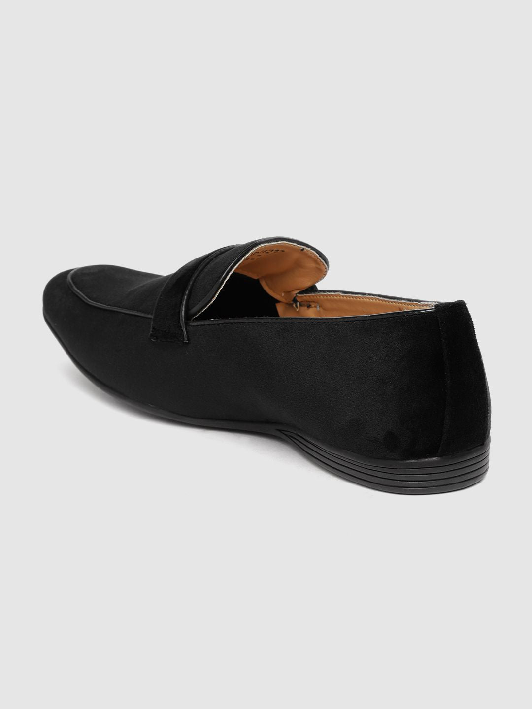 House of Pataudi Men Black Velvet Finish Handcrafted Slip-Ons