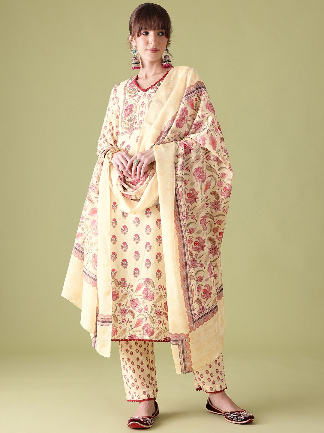Anouk Indie Floral Print Kurta with Trousers & With Dupatta