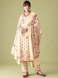 Anouk Indie Floral Print Kurta with Trousers & With Dupatta