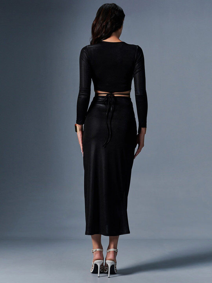 AND V-Neck Wrap Crop Top With Skirt