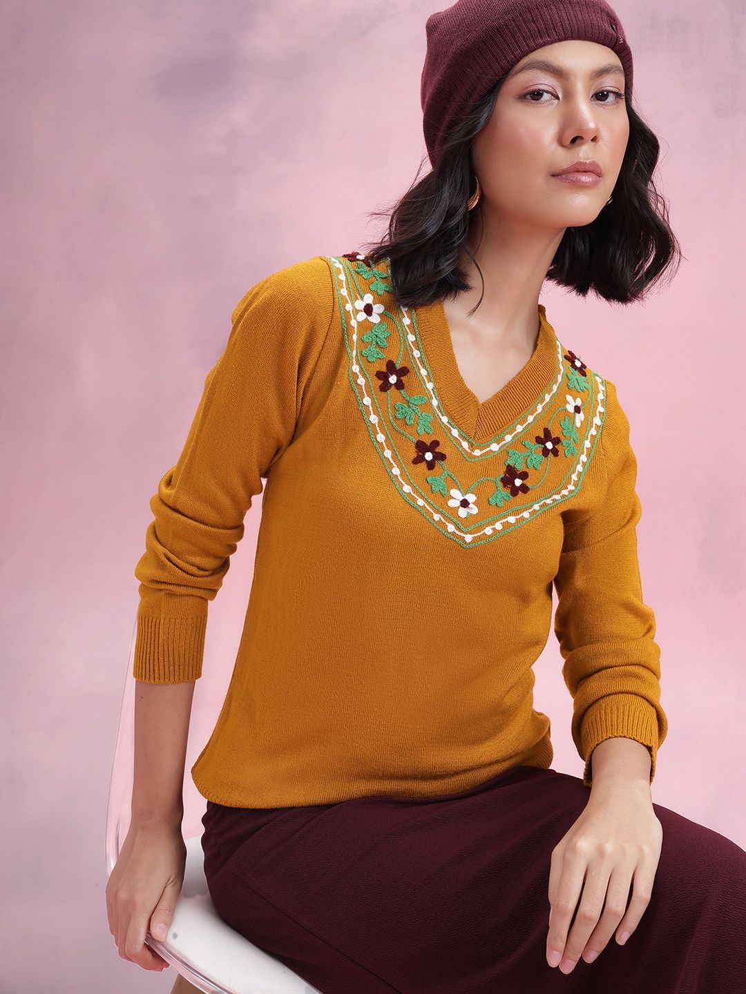 DressBerry Floral Embroidered Acrylic Pullover
