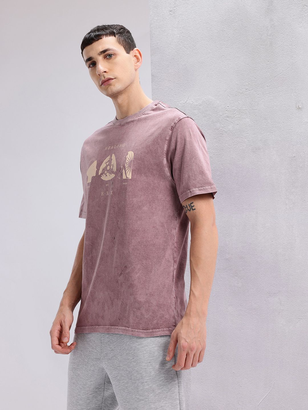 HRX by Hrithik Roshan Men Printed Pure Cotton Yoga T-shirt