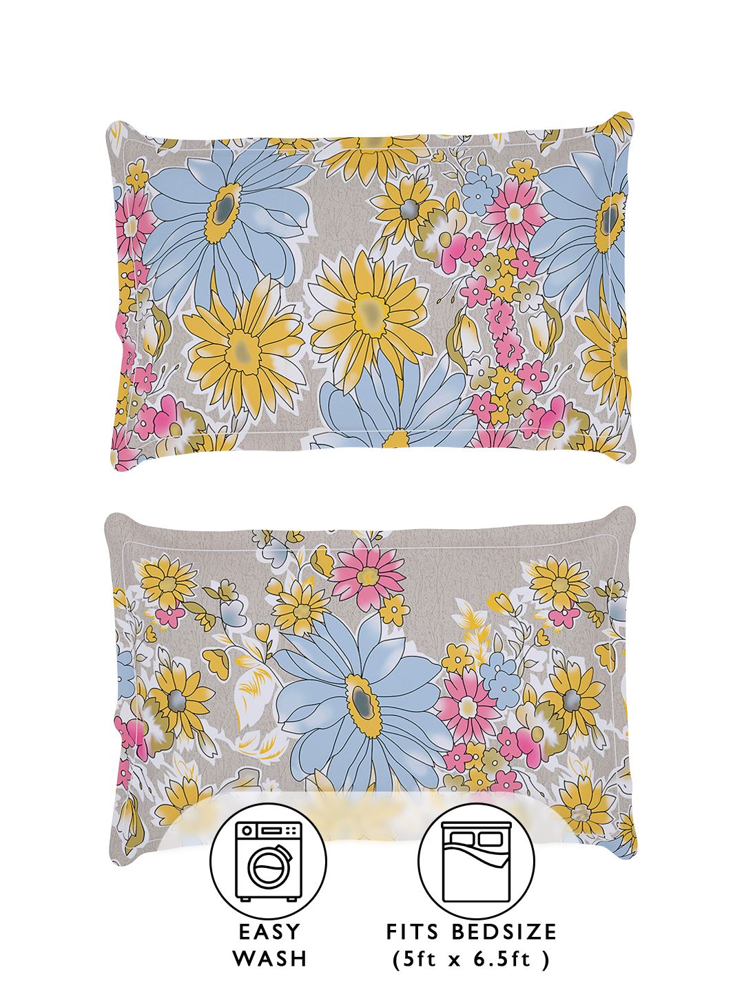 Story@home Arena Beige & Yellow Floral Printed 180 TC Queen Bedsheet & 2 Pillow Covers