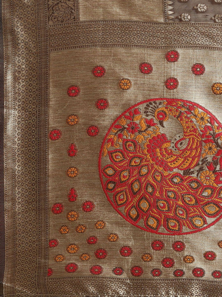 Saree mall Brown & Golden Cotton Silk Woven Design Banarasi Saree