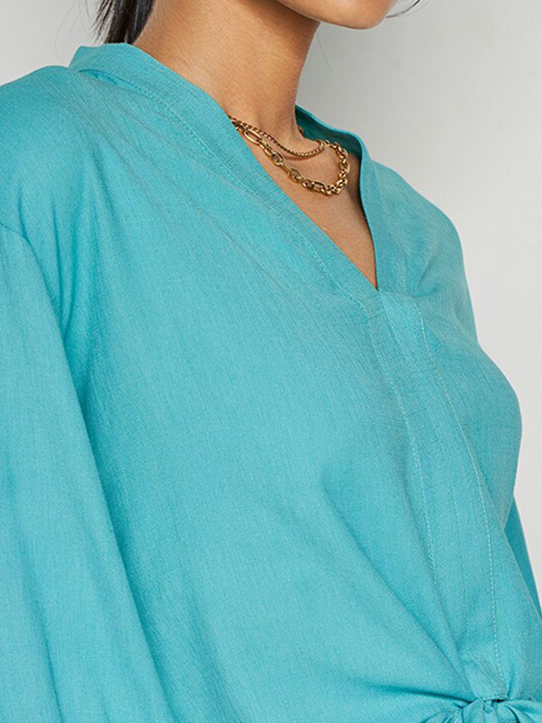 AND V-Neck Tie-Up Detail Shirt Style Top