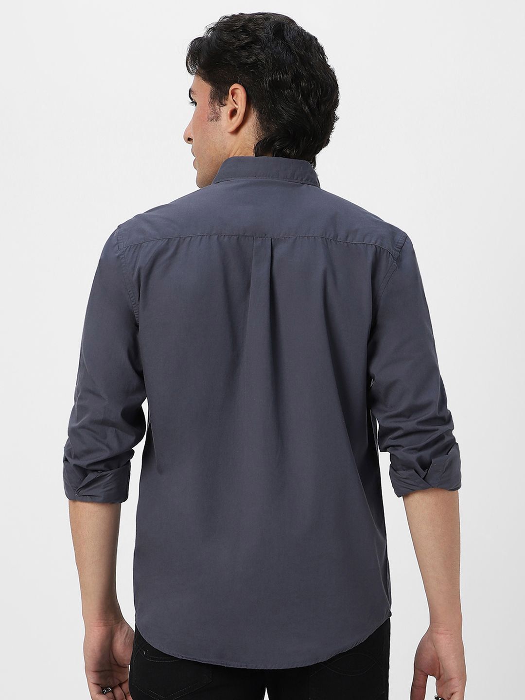 Urbano Fashion Men Spread Collar Solid Cotton Casual Shirt