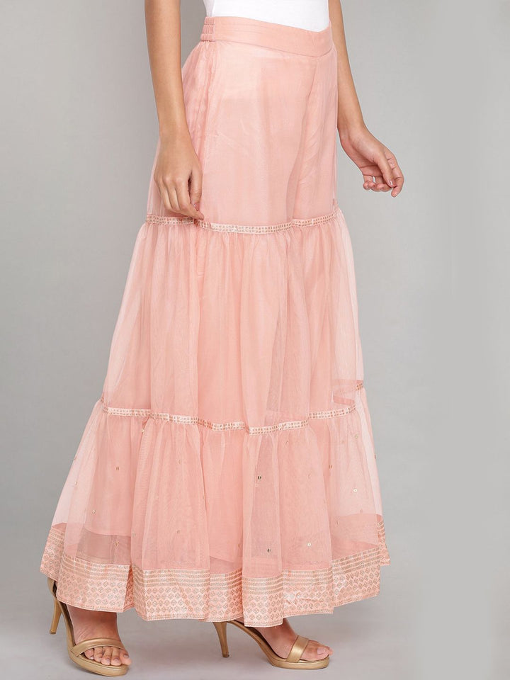 W Women Peach-Coloured Pleated Shararas
