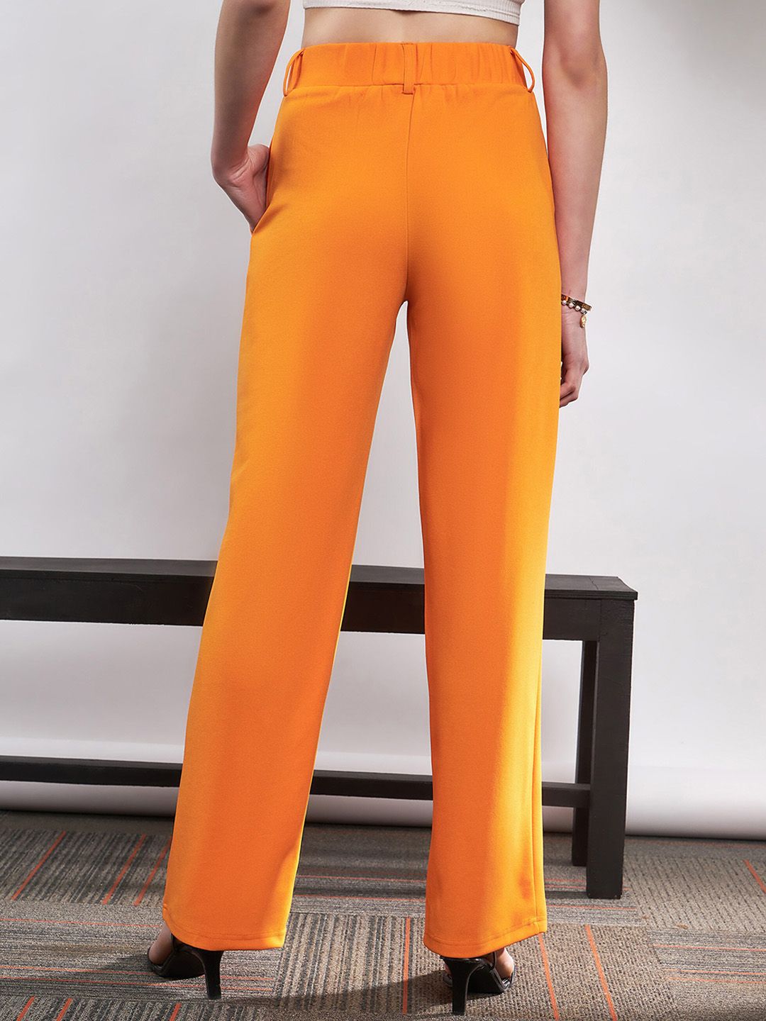 SASSAFRAS Women Orange Straight Fit High-Rise Trousers