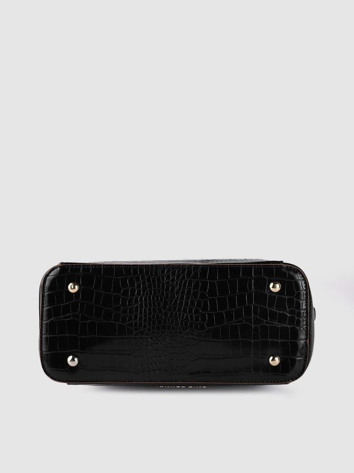 Lino Perros Black Croc Textured Shoulder Bag