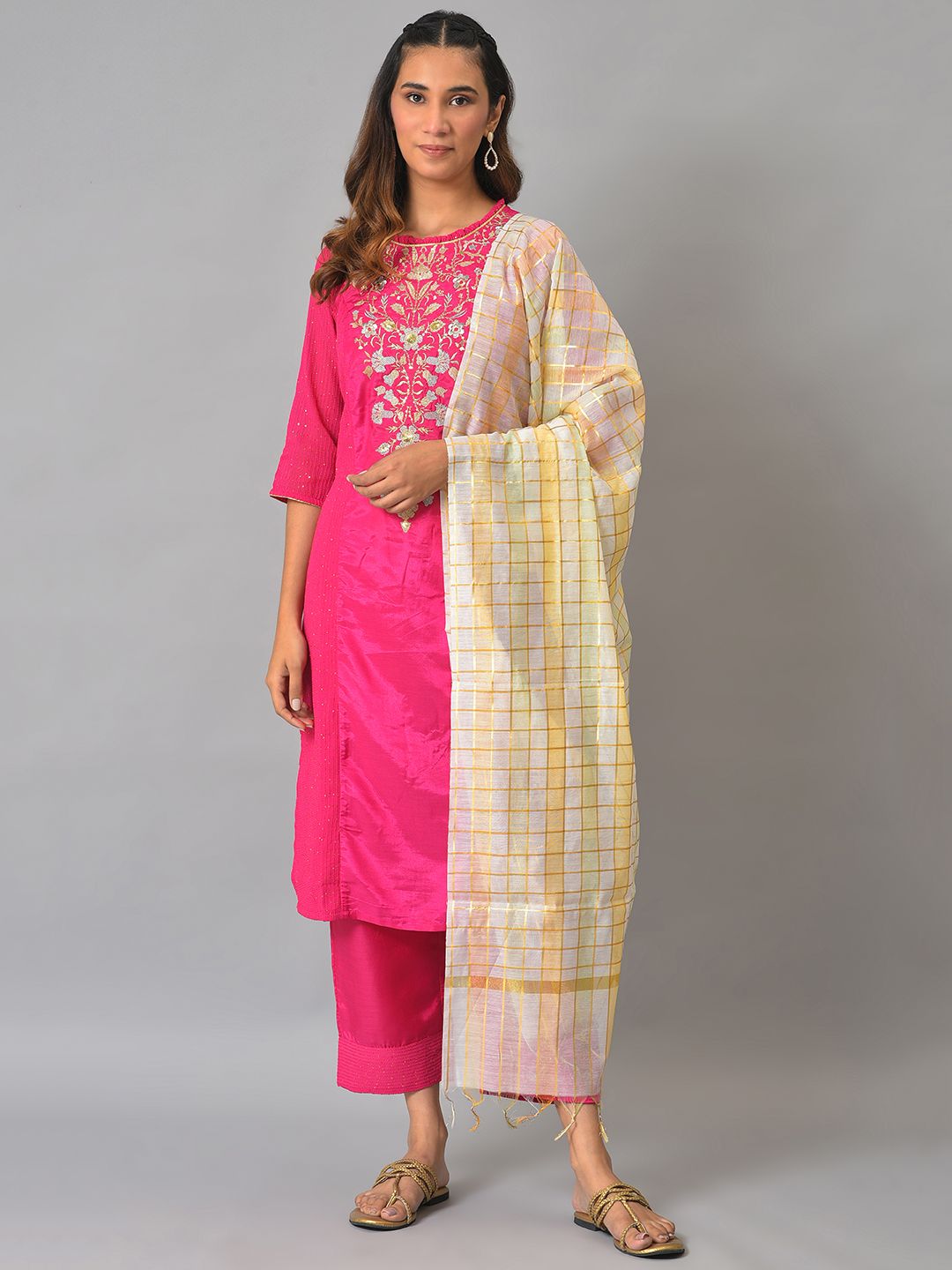 AURELIA Floral Embroidered Zari Kurta with Trousers & Dupatta