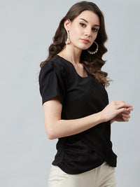 Athena Black Wrap Top dengan Lengan Puffed