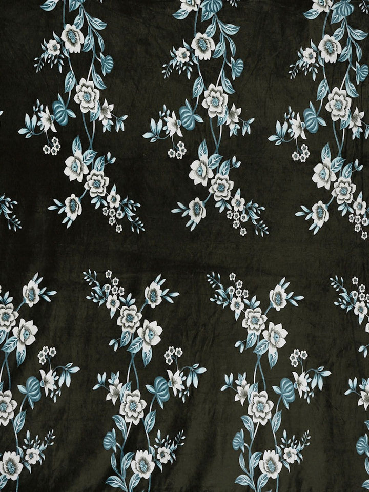 KLOTTHE Olive Floral Woolen 300 TC Cadar Tempat Tidur Halus King dengan 2 Sarung Bantal-250X225 cm