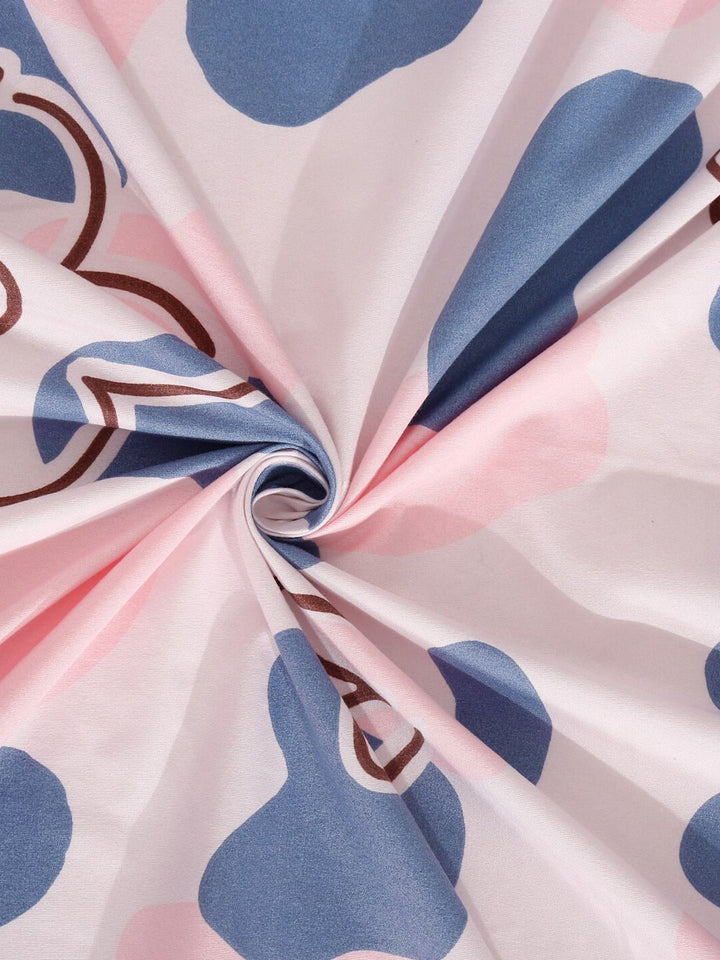 KLOTTHE Pink Floral Polycotton 300 TC Fitted King Fine Bedsheet with 2 Pillow Covers-96 x 89 inches