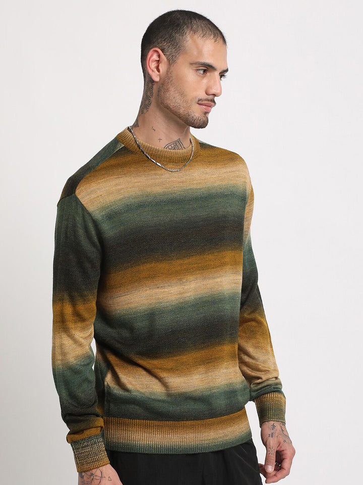 THE BEAR HOUSE Striped Drop-Shoulder Sleeves Acrylic Pullover Sweatshirt