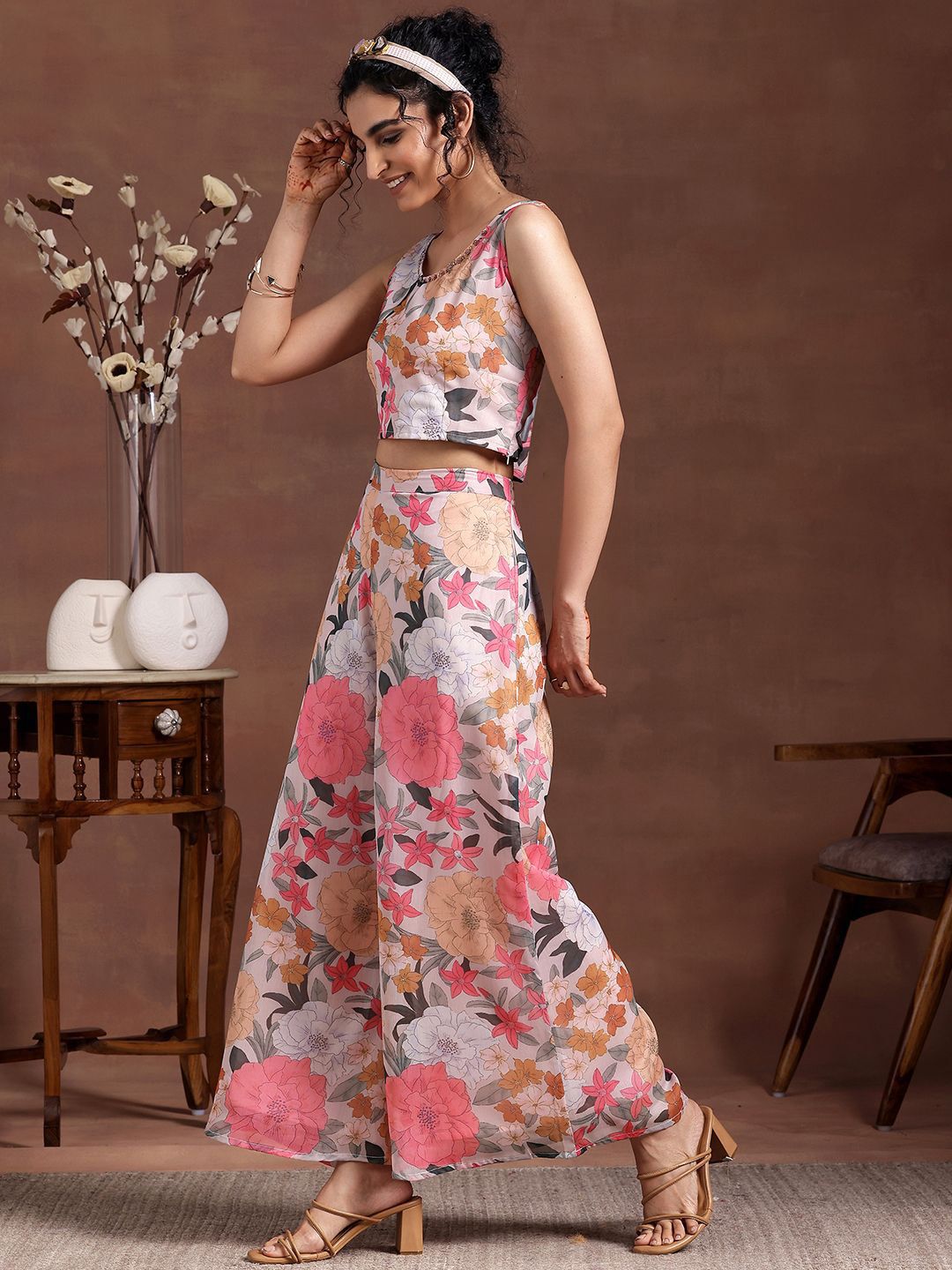 Libas Women floral Printed Tunic, Shrug & Palazzos Co-Ords Co-Ords