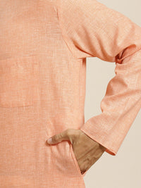 SOJANYA Men Orange Cotton Linen Straight Kurta