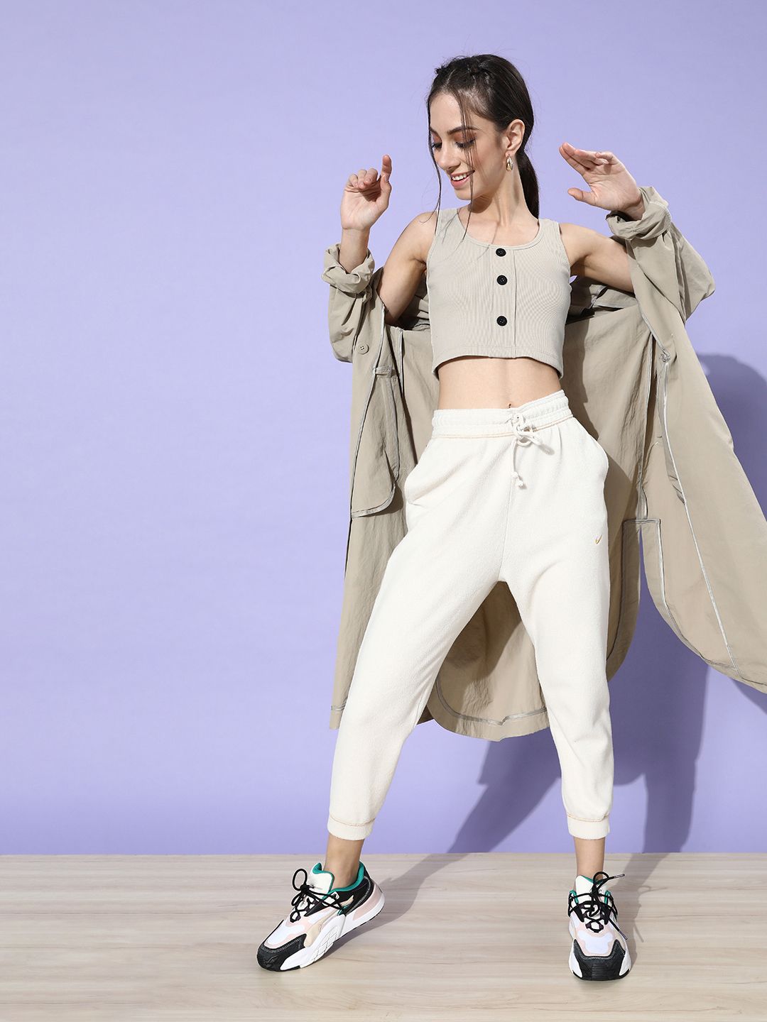 STREET 9 Woman Beautiful Grey Solid Cropped Top