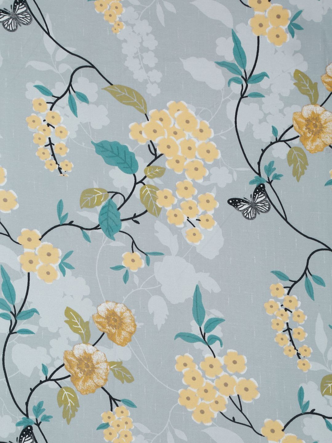 Myntra Elegant Homes Grey & Yellow Floral 300 TC King Cadar dengan 2 Sarung Bantal