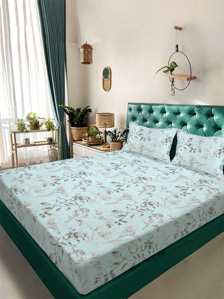 Myntra Elegant Homes Green Floral Printed Dilengkapi 400 TC King Bedsheet Dengan 2 Sarung Bantal