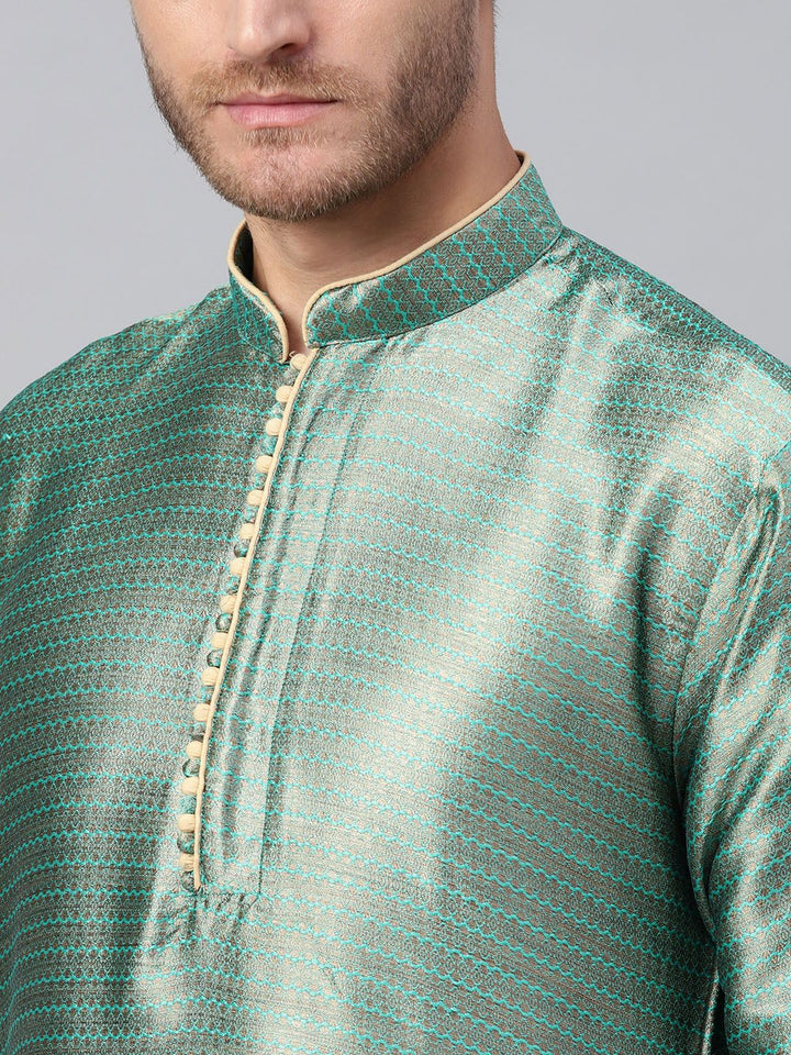 SOJANYA Men Sea Green & Beige Woven Design Straight Kurta