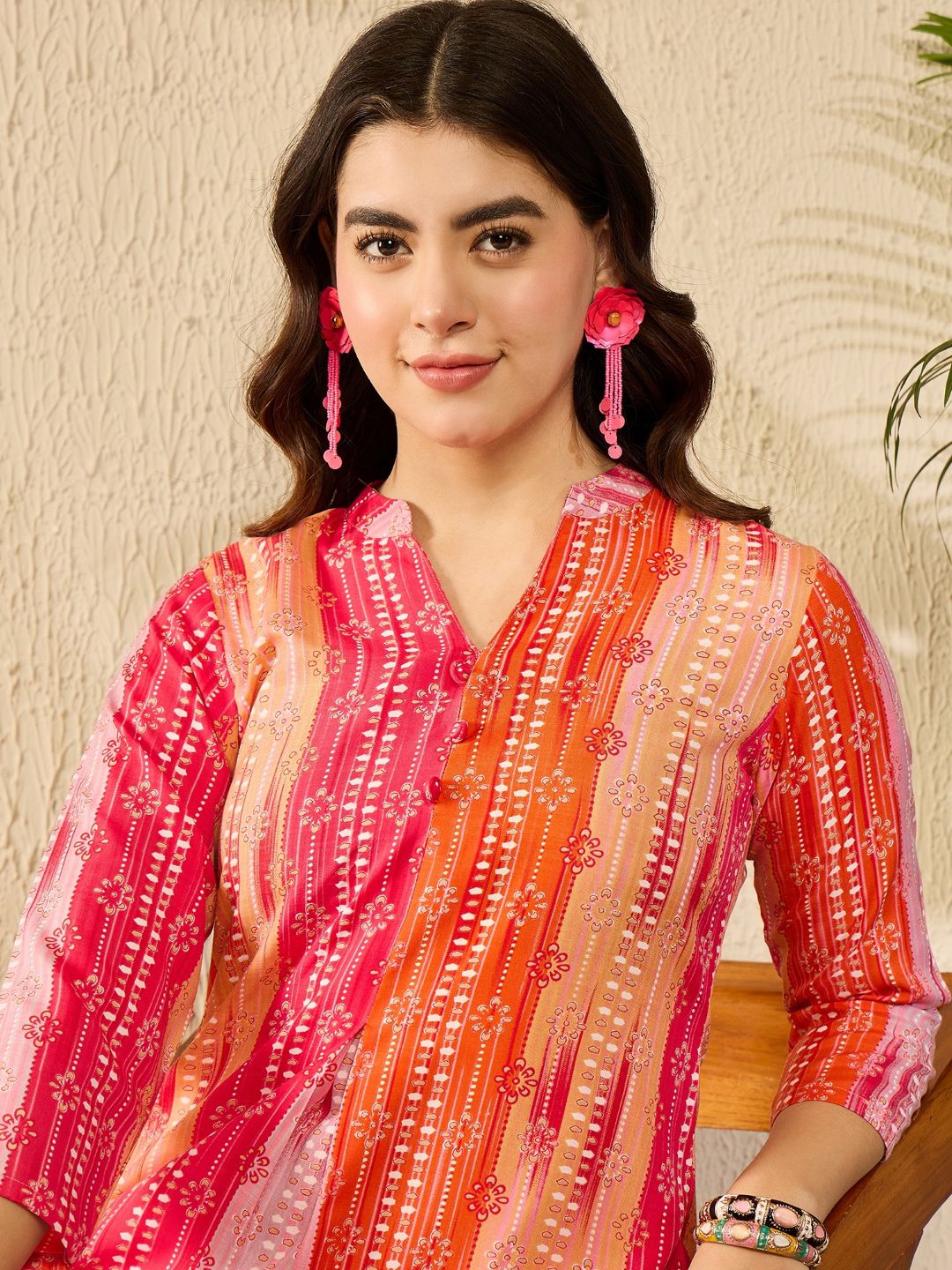 KALINI Women Floral Printed Mandarin Collar Top