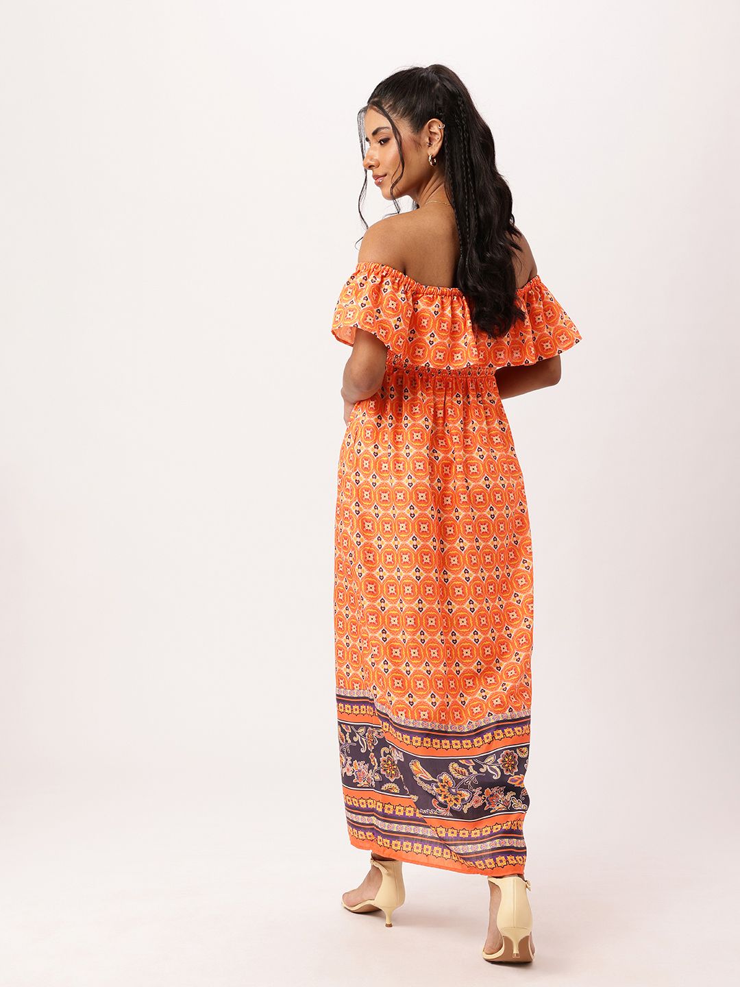 DressBerry Street Chic Meets Ethnic Prints Off-Shoulder Smocked Maxi Dress