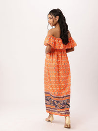 DressBerry Street Chic Meets Ethnic Prints Off-Shoulder Smocked Maxi Dress