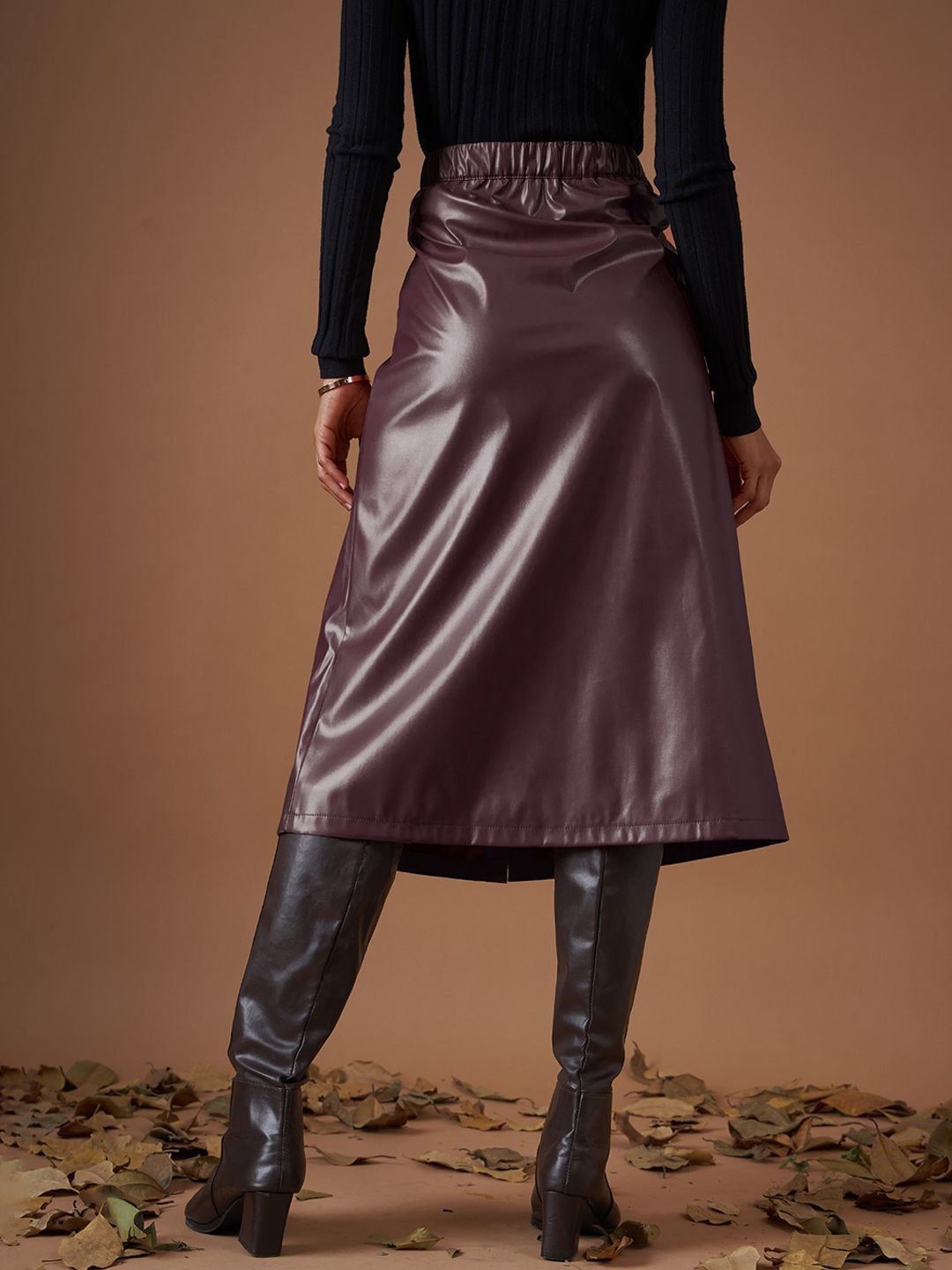 SASSAFRAS Maroon A-Line Midi Skirt