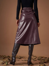 SASSAFRAS Maroon A-Line Midi Skirt