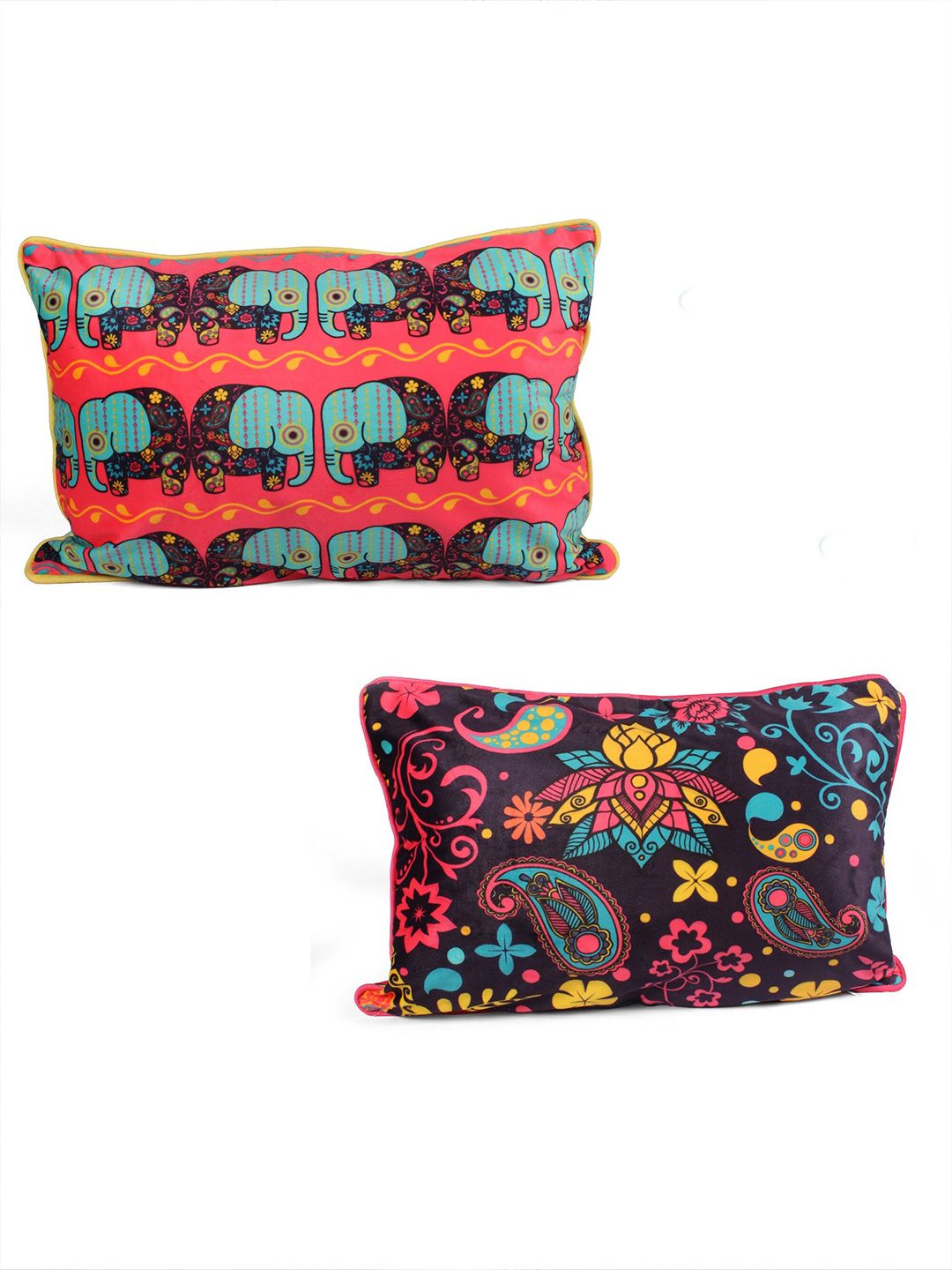 STITCHNEST Blue & Pink 2 Pieces Floral Velvet Square Cushion Covers