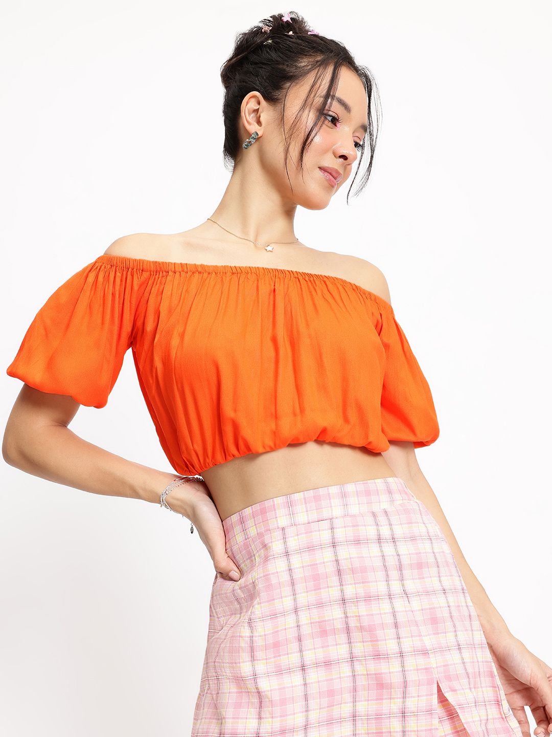 DressBerry Sunset Siren Pleated Blouson Crop Top