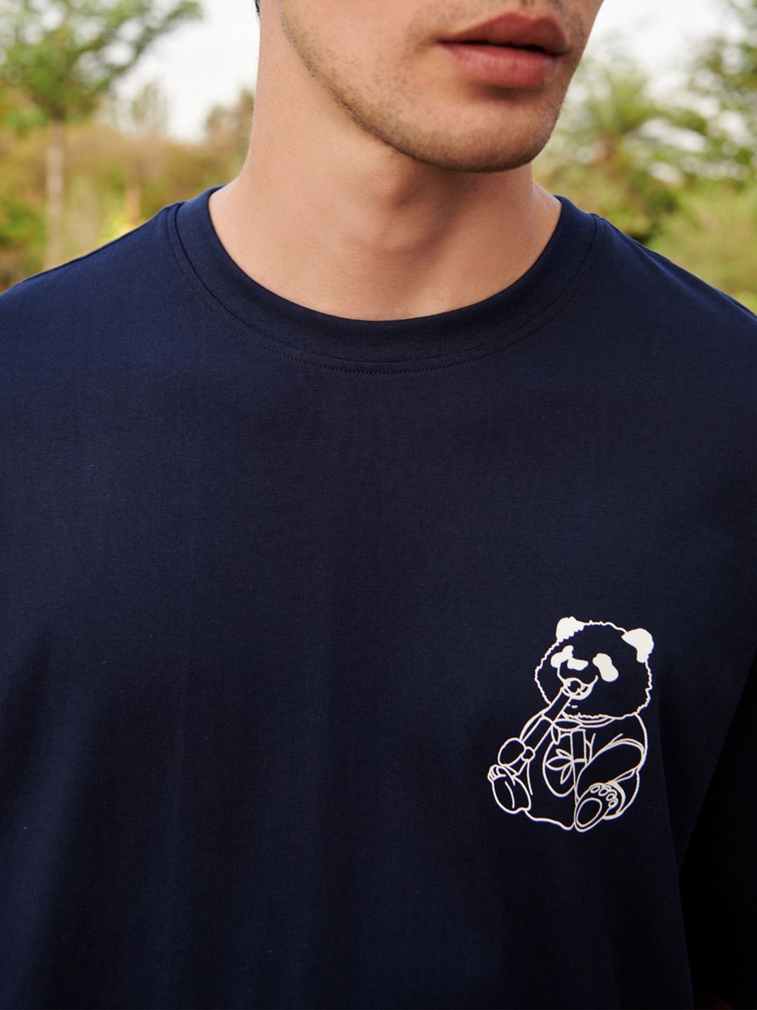Bewakoof Navy Blue Graphic Printed Drop-Shoulder Sleeves Oversized Pure Cotton T-shirt