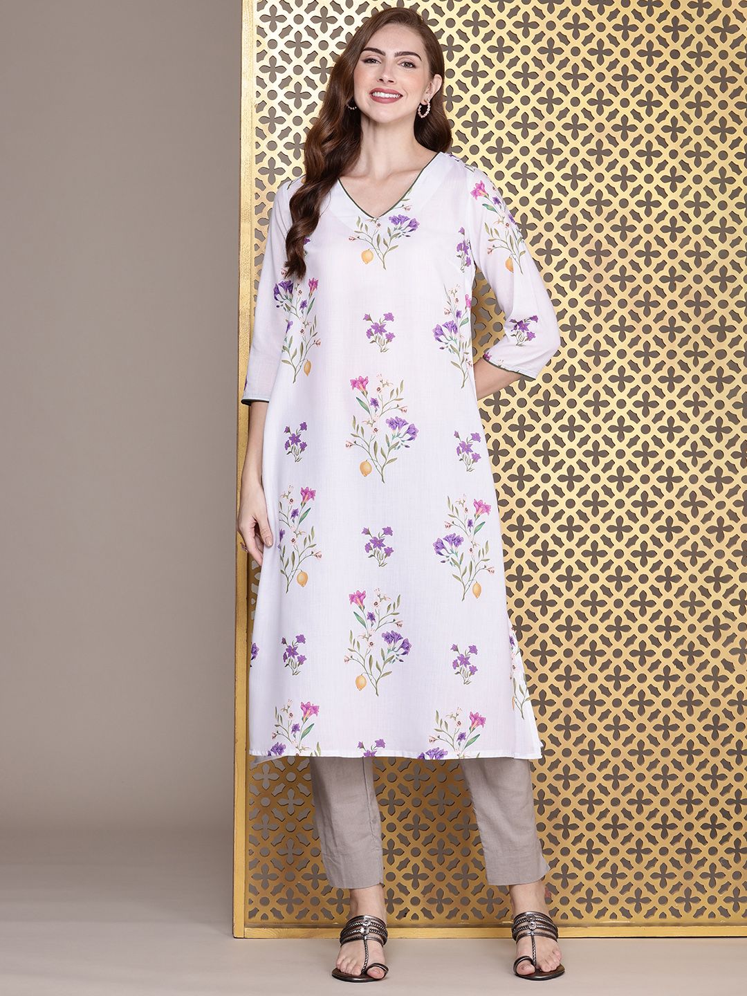House of Pataudi Floral Printed Jashn Kurta
