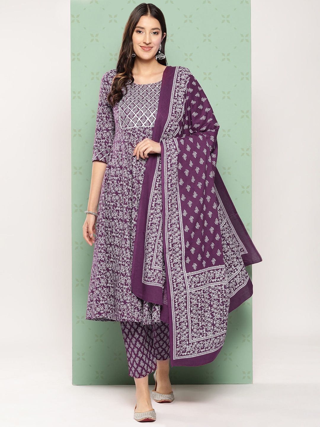 KALINI Women Ethnic Motifs Printed Empire Gotta Patti Kurta with Trousers & With Dupatta