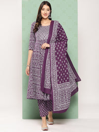 KALINI Women Ethnic Motifs Printed Empire Gotta Patti Kurta with Trousers & With Dupatta