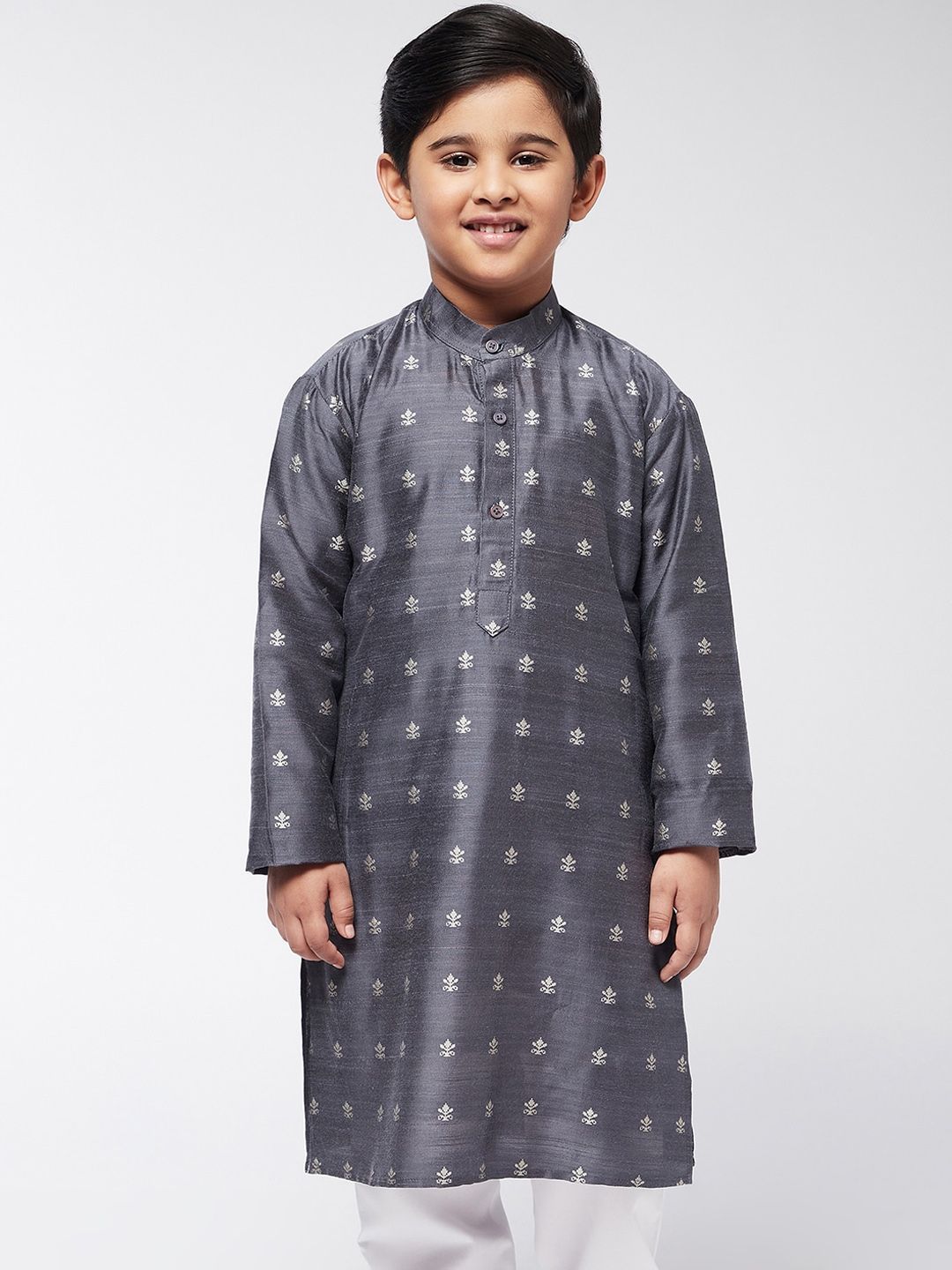 SOJANYA Boys Grey Printed Thread Work Kurta