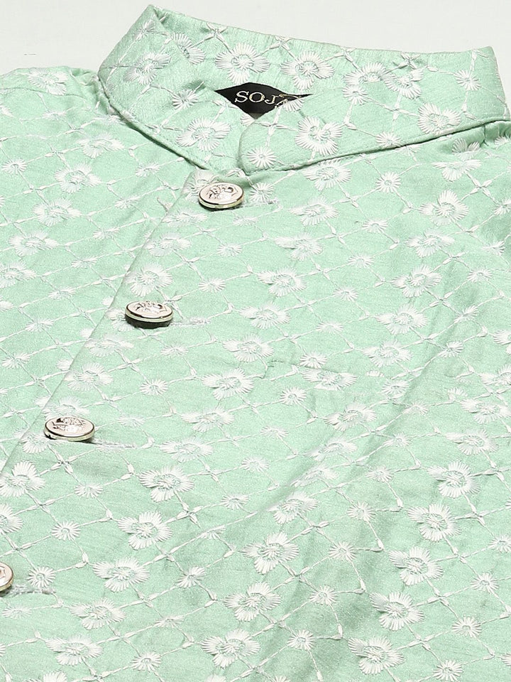 SOJANYA Lelaki Motif Etnik Merah Jambu Kurta Sulam Churidar