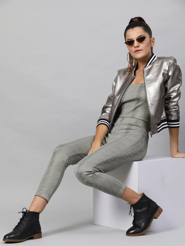 STREET 9 Women Grey Printed Skinny-Fit Treggings