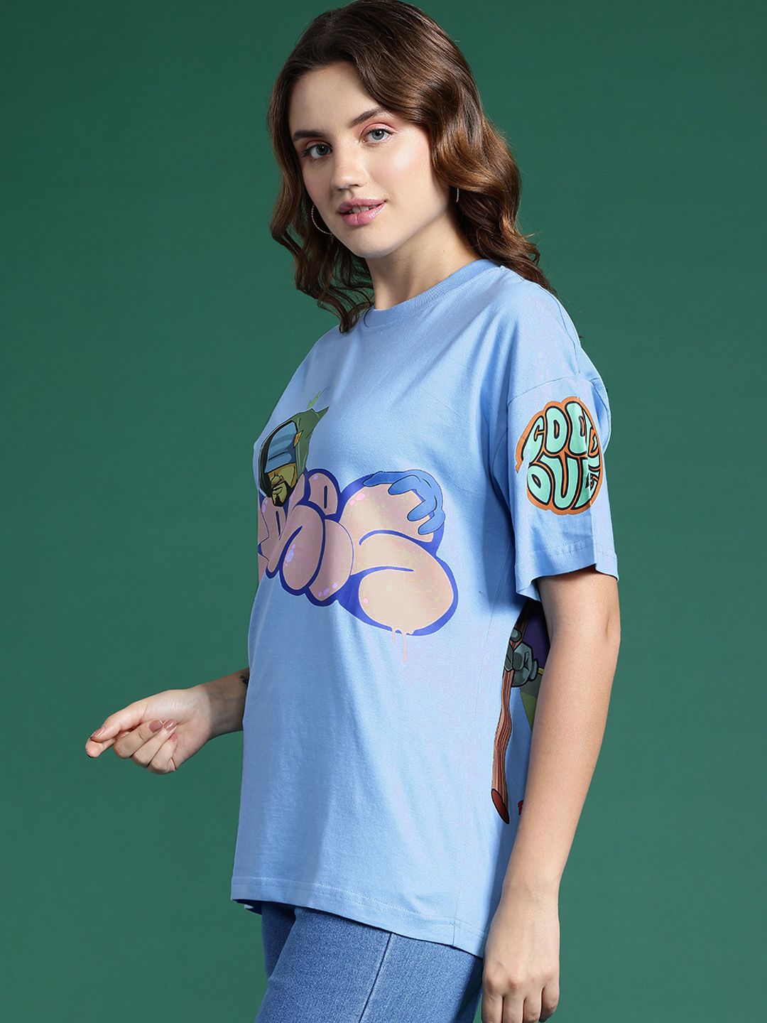 DressBerry Pure Cotton Typography Printed Drop-Shoulder Sleeves T-shirt