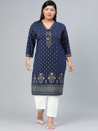 Global Desi Women Blue Ethnic Motifs Printed Kurta