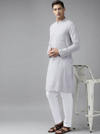 See Designs Men Cotton Grey Straight Kurta With Slub Effect