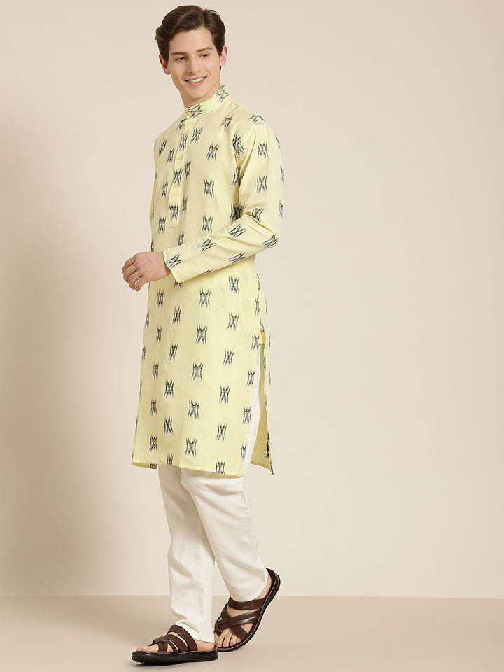 SOJANYA Lelaki Kuning & Hitam Pure Cotton Self Design Kurta