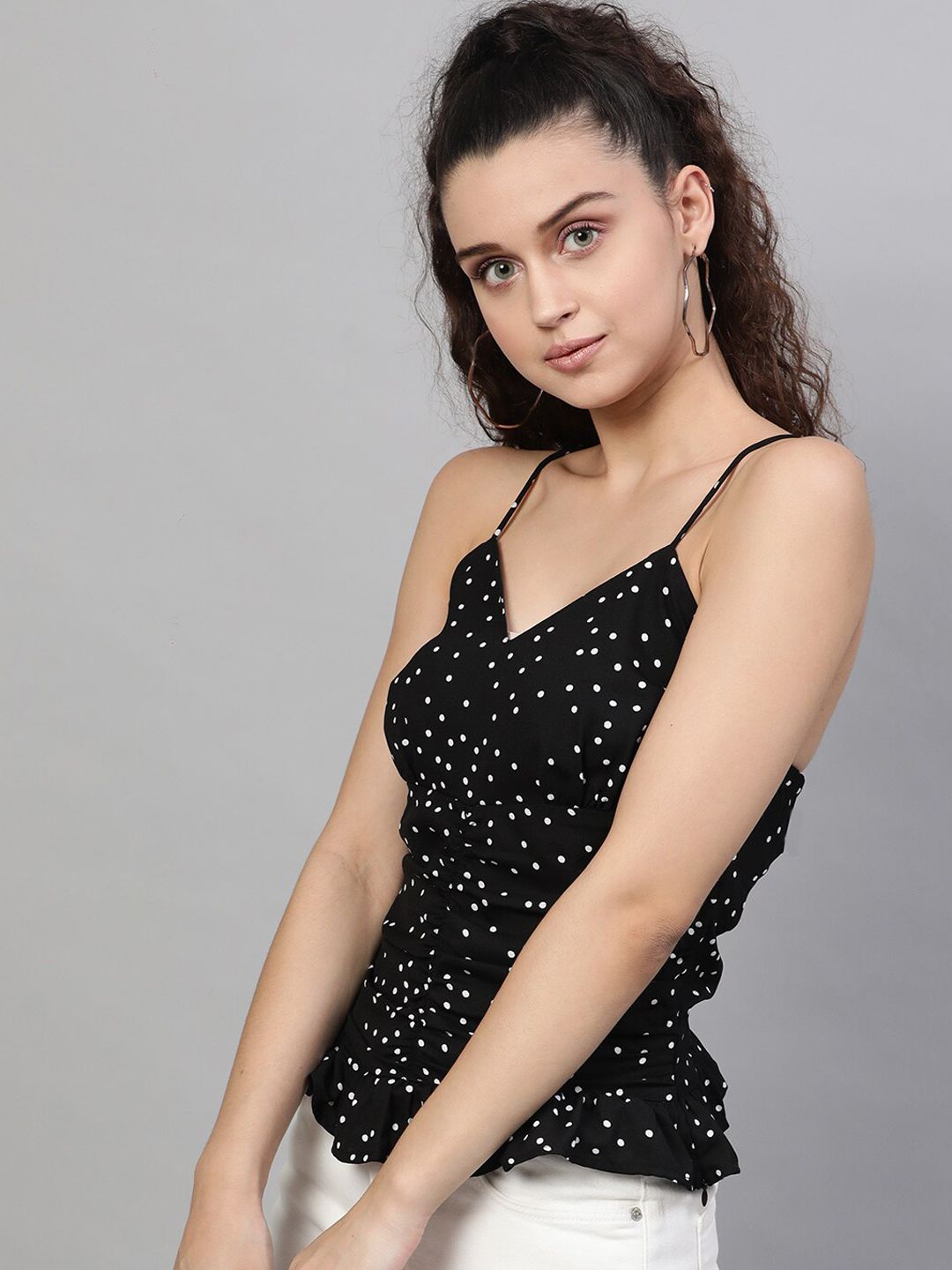 STREET 9 Black & White Polka Dot Printed Regular Top