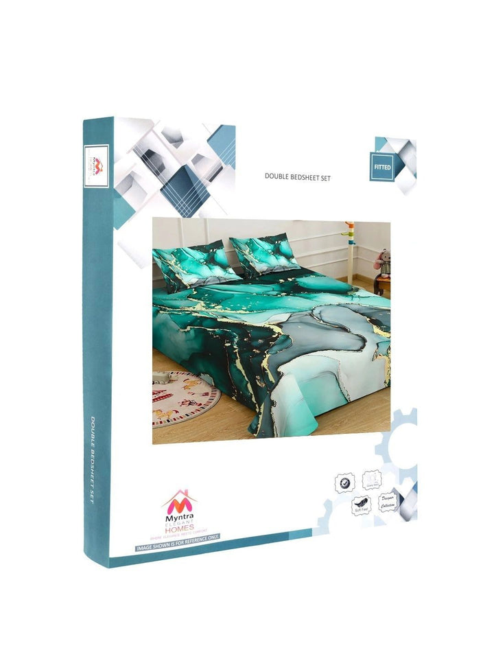 Myntra Elegant Homes Green 400 TC King Bedsheet with 2 Pillow Covers